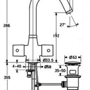 Смеситель HANSА DESIGNO, для умывальника, 2 боковых рычага, 144 мм, слив в комплекте, хром, (51072102)