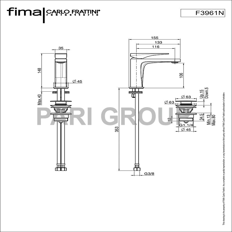    FIMA ZETA,  2   350 ,   click-clack 1" 1/4  ,  146,5 ,  116 ,  