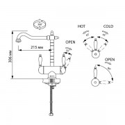 Смеситель OMOIKIRI Amagasaki-АВ двухрычажный с подключением под фильтр, вынос 215 мм, высота 306мм, высота излива 236мм, античная латунь
