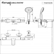 Смеситель для ванны FIMA Serie 2, термостатический, настенный монтаж, вынос 185 мм, шланг 1500мм, настенный держатель,хром