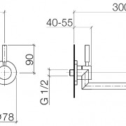 Смеситель настенный DORNBRACHTMeta.02, на 2 отверстия, расход 7л./мин. при гидравлическом давлении 3 бара, вынос 300 мм, высота излива 102 мм, поворот 360 гр., хром