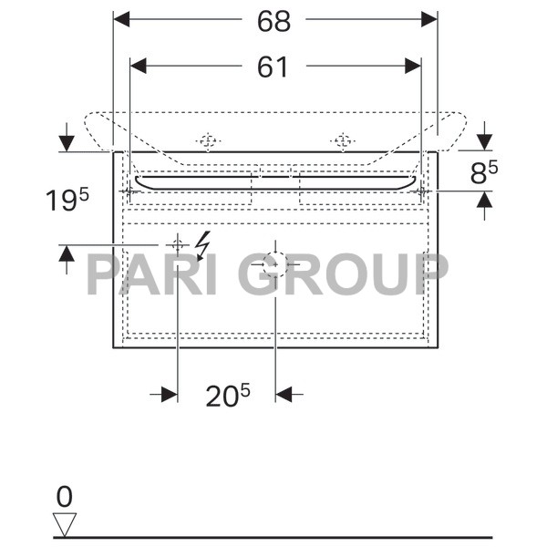 ������� ��� �������� Geberit myDay, 1 ��������� ����, 1 ���������� ���� � ����������, 1 ������������ ������, 1 ������������ ������ �� ���������� �����, ������������� �����,  680�410�405 ��, ����� ������
