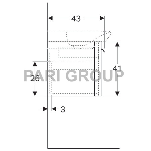 ������� ��� �������� Geberit myDay, 1 ��������� ����, 1 ���������� ���� � ����������, 1 ������������ ������, 1 ������������ ������ �� ���������� �����, ������������� �����,  680�410�405 ��, ����� ������