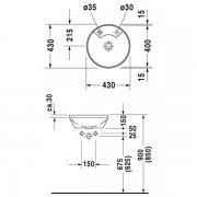 Умывальник встраиваемый DURAVIT Architec, с отверстием под смеситель, с намеченным отверстием для дозатора мыла, справа, для встраивания снизу, без перелива, 400 мм, белый