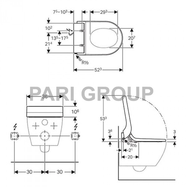 ������-���� Geberit AquaClean Tuma Comfort, ���������, ������������, ����� �������������� ����������, ���������� �������� WhirlSpray, ������� ���, ���, �������� ������� �������, ������� �������� �������, Soft Close, 55,3�35�44.6 ��, �����, ������ ������