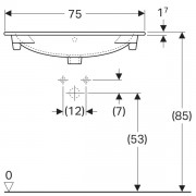 Раковина накладная Geberit Acanto Slim, 750х480 мм, с 1 отверстием под смеситель, с переливом, белый