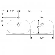 Двойная раковина Geberit Acanto, 1200х480 мм, с двумя отверстиями под смеситель, с переливом, белый