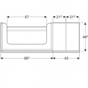Шкафчик под раковину Geberit Citterio, полочка справа, 2 выдвижных ящика, 1 внутренний ящик, 2 ручки светло-палевого цвета, 1334х554х504 мм, темный дуб, фронтальная панель: черное стекло