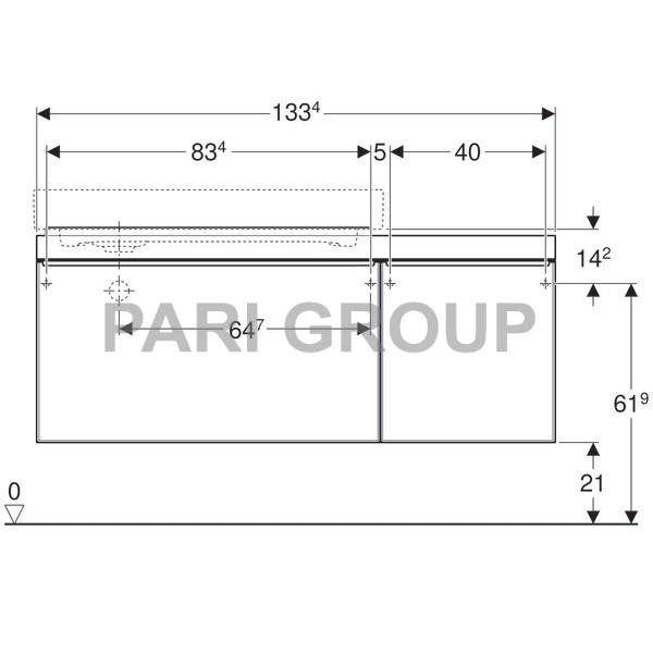������� ��� �������� Geberit Citterio, ������� ������, 2 ��������� �����, 1 ���������� ����, 2 ����� ������-�������� �����, 1334�554�504 ��, ������ ���, ����������� ������: ������ ������