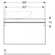 Шкафчик под раковину Geberit Citterio, со стеклянной столешницей, расположение сифона справа или слева, 1 выдвижной ящик, ручка светло палевого цвета, 884х543х504 мм, светлый дуб, бежевое стекло
