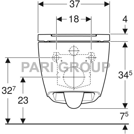 ������ ��������� Geberit ONE, �������� �����, TurboFlush, � ������������� �������� Soft Close, ������������ ������� ����, 54�37 ��, �����
