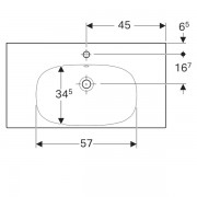 Раковина Geberit Acanto с полкой, простое крепление: ширина 90см, глубина 48.2см, отверстие под смеситель расположено по центру, перелив на виду, белый