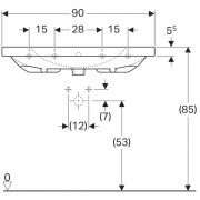 Раковина Geberit Acanto с полкой, простое крепление: ширина 90см, глубина 48.2см, отверстие под смеситель расположено по центру, перелив на виду, белый