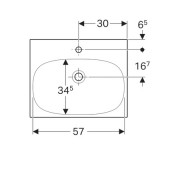 Раковина Geberit Acanto со скрытым переливом и пробкой сливного отверстия: ширина 60см, глубина 48.2см, отверстие под смеситель по центру, перелив невидимый, белый