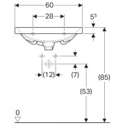 Раковина Geberit Acanto со скрытым переливом и пробкой сливного отверстия: ширина 60см, глубина 48.2см, отверстие под смеситель по центру, перелив невидимый, белый