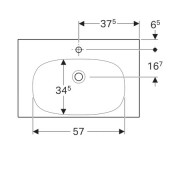 Раковина Geberit Acanto со скрытым переливом, полкой и пробкой сливного отверстия: ширина 75см, глубина 48.2см, Отверстие под смеситель по центру, Перелив невидимый, Белый