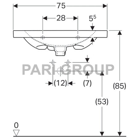 �������� Geberit Acanto �� ������� ���������, ������ � ������� �������� ���������: ������ 75��, ������� 48.2��, ��������� ��� ��������� �� ������, ������� ���������, �����