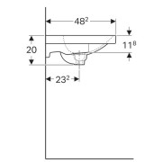 Раковина Geberit Acanto со скрытым переливом, полкой и пробкой сливного отверстия: ширина 75см, глубина 48.2см, Отверстие под смеситель по центру, Перелив невидимый, Белый
