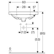 Раковина Geberit Acanto, с укороченным вылетом: ширина 60см, глубина 42.2см, отверстие под смеситель расположено по центру, перелив на виду, белый