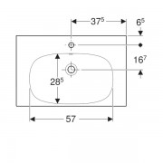 Раковина Geberit Acanto, с укороченным вылетом, полка: ширина 75см, глубина 42.2см, отверстие под смеситель расположено по центру, перелив на виду, белый