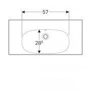 Раковина Geberit Acanto, с укороченным вылетом, полка, простое крепление: ширина 90см, глубина 42.2см, без отверстия под смеситель, перелив на виду, белый