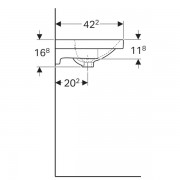Раковина Geberit Acanto, с укороченным вылетом, полка, простое крепление: ширина 90см, глубина 42.2см, без отверстия под смеситель, перелив на виду, белый