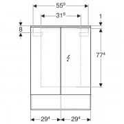 Зеркальный шкаф Geberit Acanto с подсветкой, две двери: ширина 60см, высота 83см, глубина 21.5см, Тип штекера-CEE 7/16, дуб Мистик, меламин, структура дерева, с зеркальным покрытием снаружи