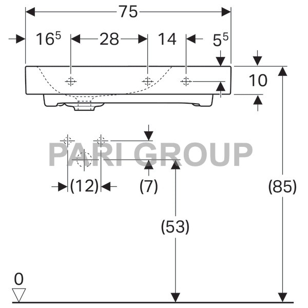 �������� Geberit Citterio � ������: ������ 75��, ������� 50��, ��������� ��� ��������� �����, ��� ��������, �������� ������������ ������, ����������� ������������ �������� KeraTect, �����