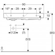Раковина Geberit Citterio с полкой: ширина 90см, глубина 50см, отверстие под смеситель слева, без перелива, полочное пространство справа, специальное керамическое покрытие KeraTect, белый