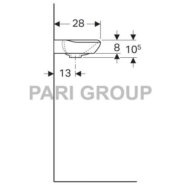 �������� Geberit myDay, ����������� ������������ �������� KeraTect, ������ 40��, ������ 10.5��, ������� 28��, ��������� ��� ��������� ������, ��� ��������, �����