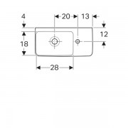 Раковина Geberit Renova Compact, с укороченным вылетом, ширина 50см, высота 15см, глубина 25см, отверстие под смеситель справа, перелив на виду, без полочки, белый