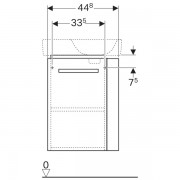 Шкафчик для раковины Geberit Renova Compact, с укороченным вылетом, с держателем для полотенец: ширина 44.8см, высота 60.4см, глубина 25.2см, корпус - лак светло-серый матовый, фасад - лак светло-серый глянцевый