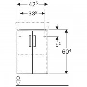 Шкафчик для угловой раковины Geberit Renova Compact, с двумя дверями: ширина 42.5см, высота 60.4см, глубина 33см, корпус - лак светло-серый матовый, фасад - лак светло-серый глянцевый