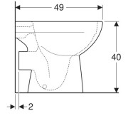 Унитаз Geberit Renova напольный, вертикальный смыв, горизонтальный выпуск, полузакрытая форма, Rimfree, глубина 49см, белый