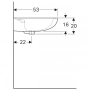 Раковина Geberit Renova, ширина 70см, глубина 53см, отверстие под смеситель расположено по центру, перелив на виду, белый