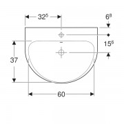 Раковина Geberit Renova: ширина 65см, глубина 50см, отверстие под смеситель расположено по центру, перелив на виду, белый