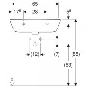 Раковина Geberit Renova: ширина 65см, глубина 50см, отверстие под смеситель расположено по центру, перелив на виду, белый