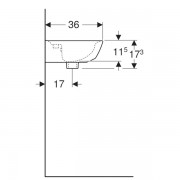 Раковина Geberit Renova, ширина 45см, высота 17.3см, глубина 36см, отверстие под смеситель расположено по центру, перелив на виду, белый