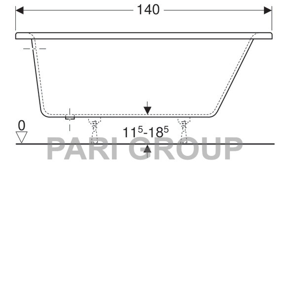 Geberit Renova asymmetrical bathtub, left:  140,  100, c , 