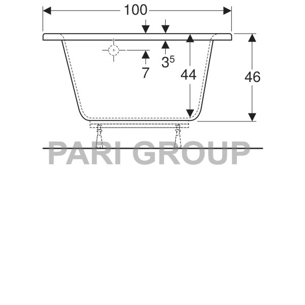 Geberit Renova asymmetrical bathtub, left:  140,  100, c , 