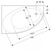 Ванна ассимметричная Geberit Renova: длина 160см, ширина 100см, слив справа, белый