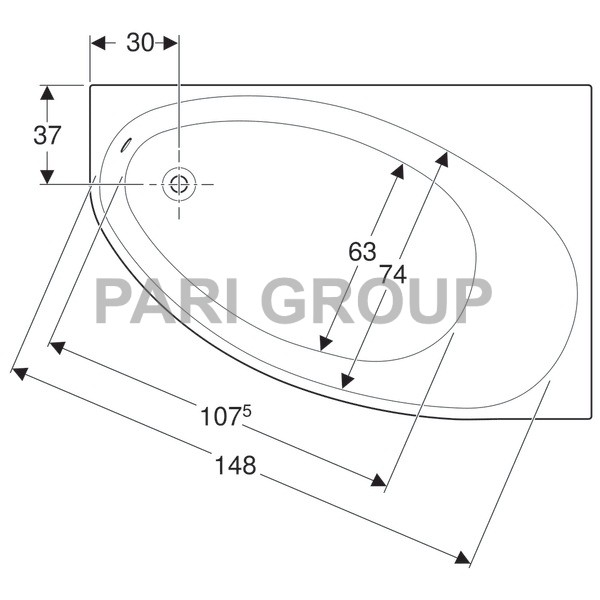 Geberit Renova asymmetrical bathtub, left:  160,  100,  , 