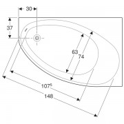 Geberit Renova asymmetrical bathtub, left: длина 160см, ширина 100см, слив слева, белый