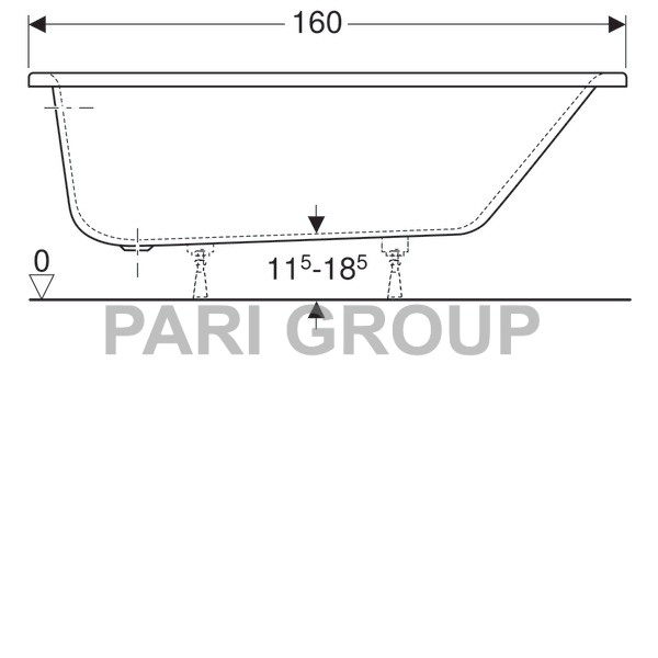 Geberit Renova asymmetrical bathtub, left:  160,  100,  , 