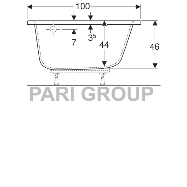 Geberit Renova asymmetrical bathtub, left:  160,  100,  , 