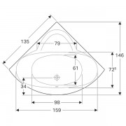 Ванна угловая Geberit Renova: длина 135см, ширина 135см, белый