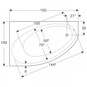 Ванна асимметричная Geberit Renova: длина 150см, ширина 100см, слив справа, белый