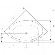 Ванна угловая Geberit Renova: длина 135см, ширина 135см