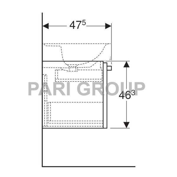 ������� ��� �������� Geberit�Renova�Plan, � ����� ��������� ������ � ����� ���������� ��������� ������: ������ 93��, ������ 46.3��, ������� 47.2��, ������� ����� / ����������� ��������, ��������������� �����,  ��������� ��������