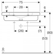 Раковина Geberit Renova Comfort Square, безбарьерная: ширина 75см, глубина 55см, без отверстия под смеситель, без перелива, белый